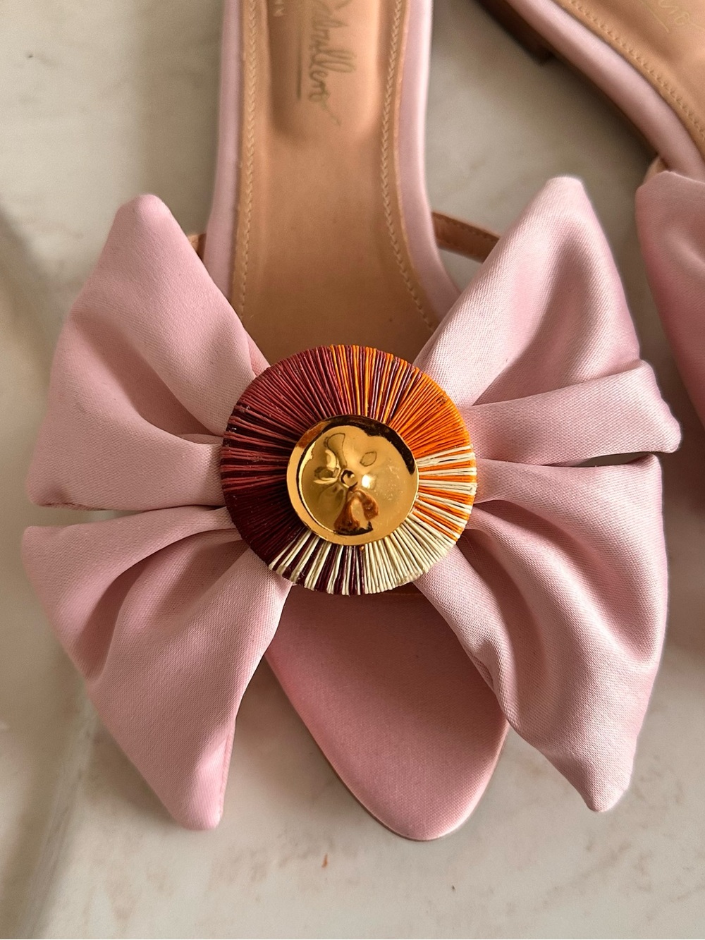 Jessica Caballero Handmade Bow Slide Sandals Pink Satin Artisan Detail Sz 8 NWT - Picture 3 of 7